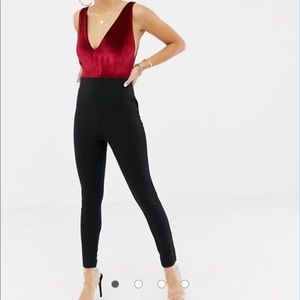 Missguided velvet plunge tailored jumpsuit